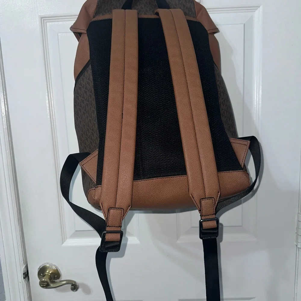 Michael Kors Brown, White and Gold Logo Stripe Backpack - Picture 6 of 6